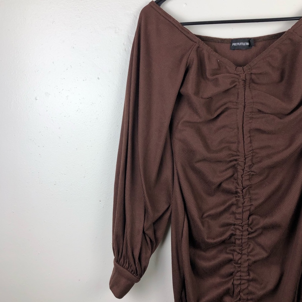 Pretty Little Thing Brown Bodycon Ruched Dress - Picture 3 of 6